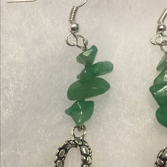SOLD Green Aventurine Silver Snake Dangle Earrings - Picture 4 of 8